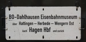 Abbildung Zuglaufschild Hagen - BO-Dahlhausen