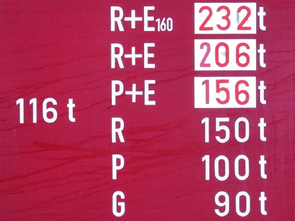 Abbildung der Gewichts-Anschriften der Lokomotive 103 235-8